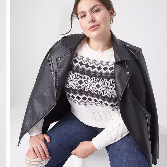 Lane Bryant Fair Isle Cable Knit Sweater Women 18/20 Ivory Cabin Preppy Winter - Picture 2 of 11